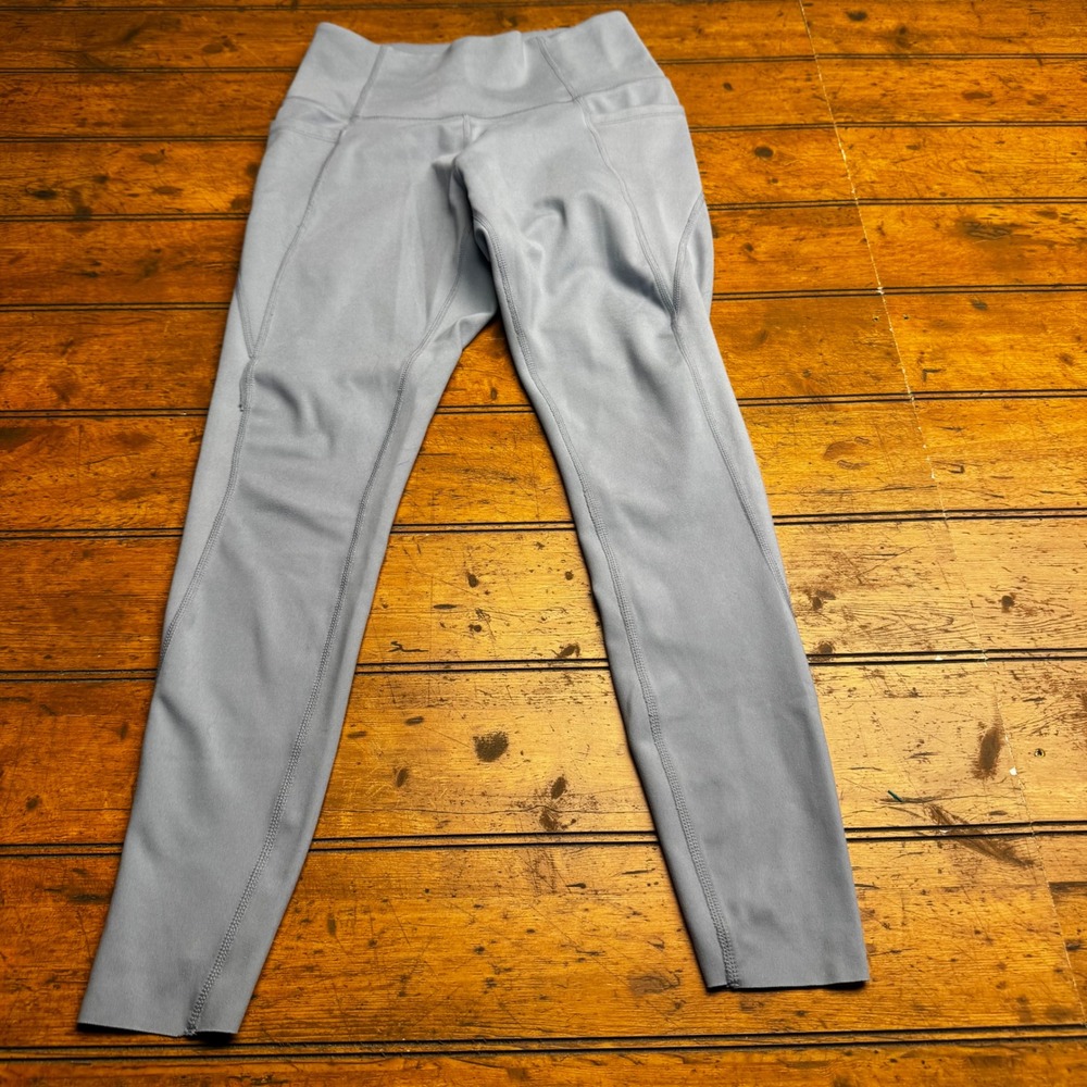 Danskin Womens High Waisted Active Leggings Light Blue‎ Gray Tulip Hem S
